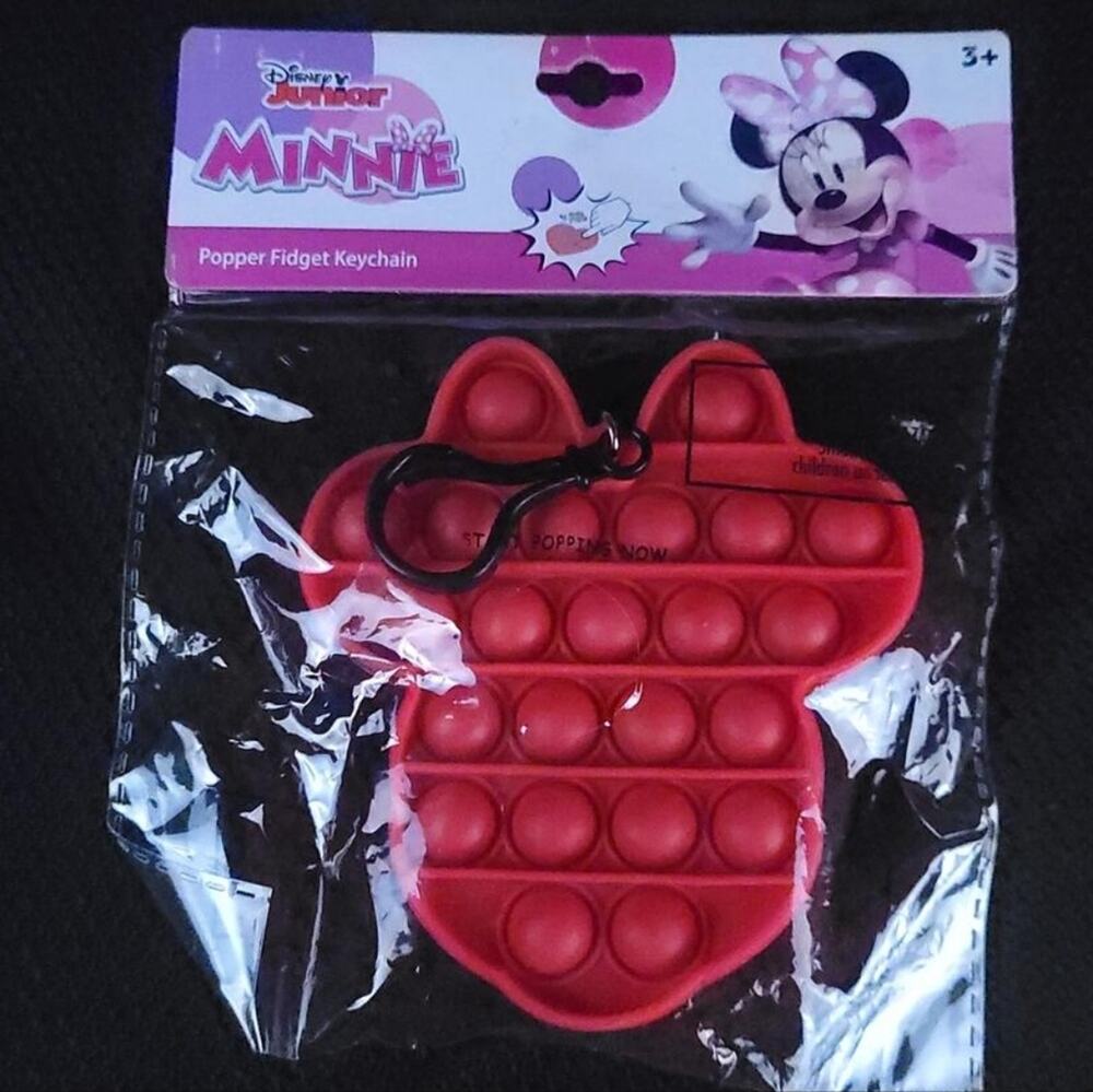 Minnie Mouse Popper Keychain Red Silicone Plastic Ring NEW